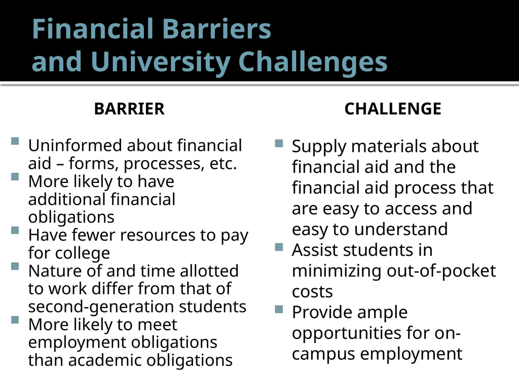 The First Generation Student: Barriers and - slide 8 of 11
