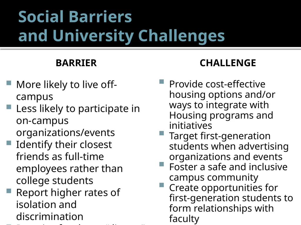The First Generation Student: Barriers and - slide 7 of 11