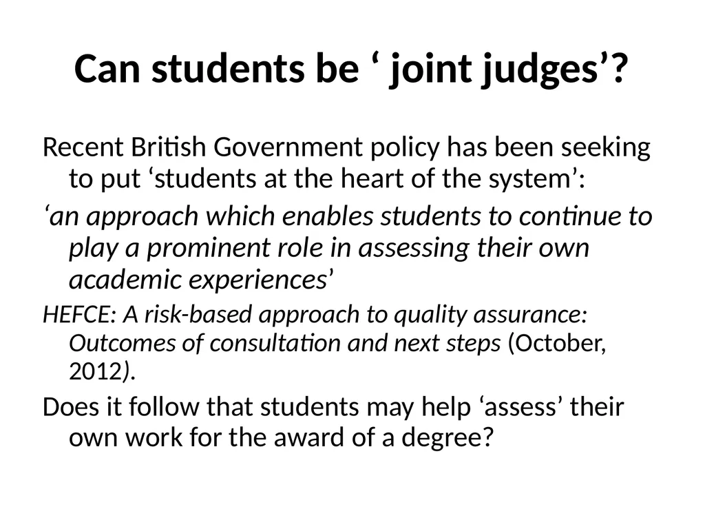 Disputes about academic judgement: has anything - slide 9 of 19