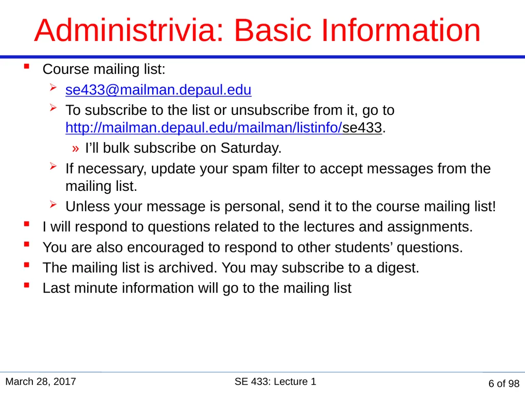 Are you in the right course? SE 433/333 Software - slide 6 of 93