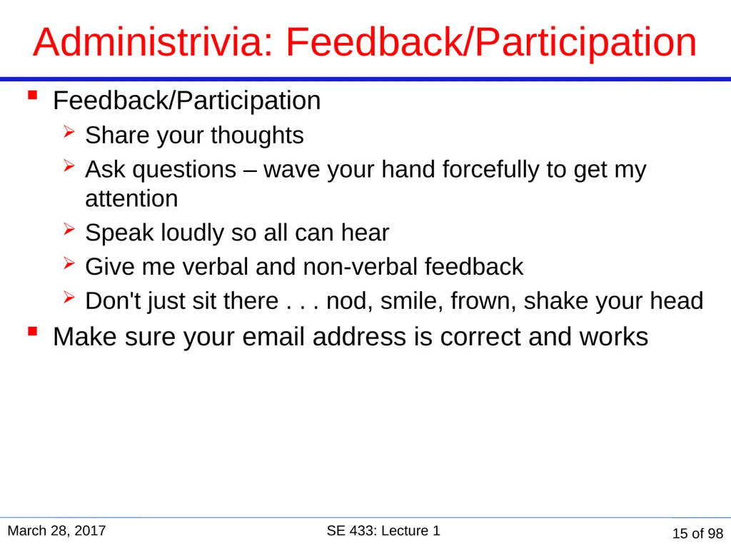 Are you in the right course? SE 433/333 Software - slide 15 of 93