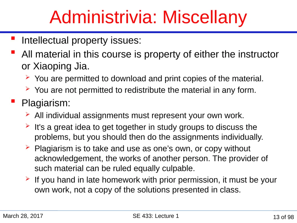 Are you in the right course? SE 433/333 Software - slide 13 of 93