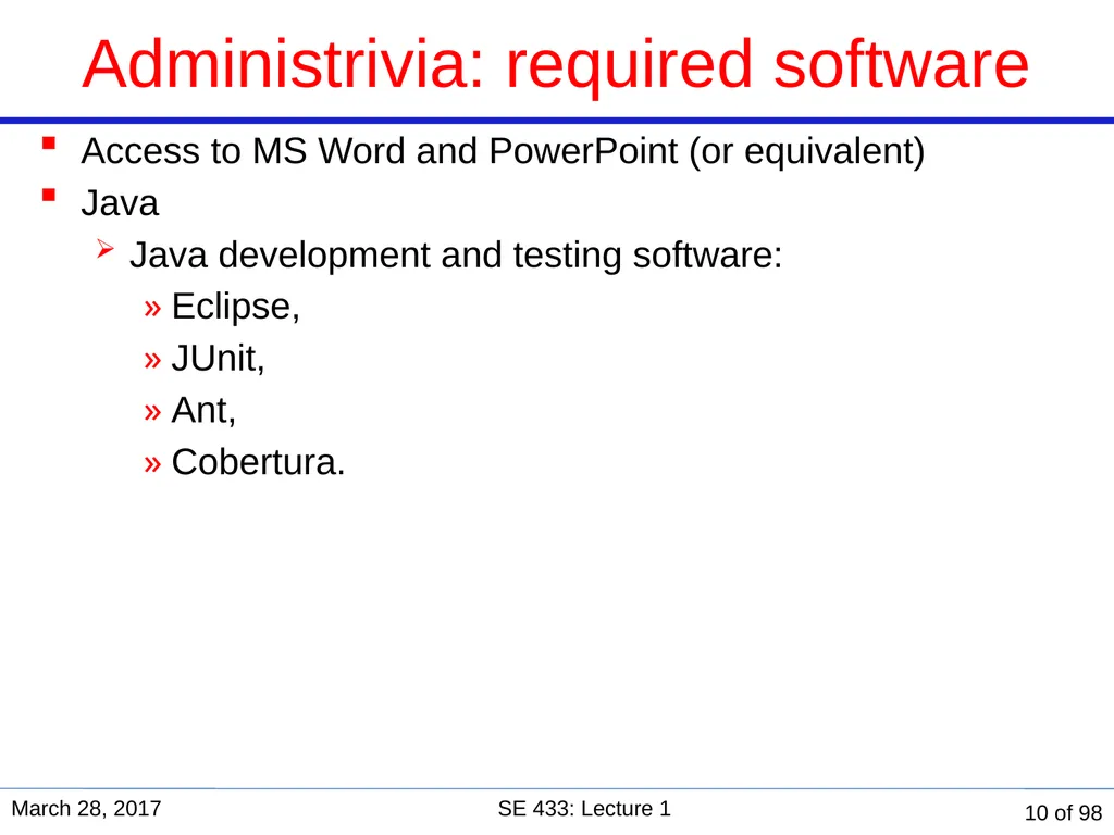 Are you in the right course? SE 433/333 Software - slide 10 of 93
