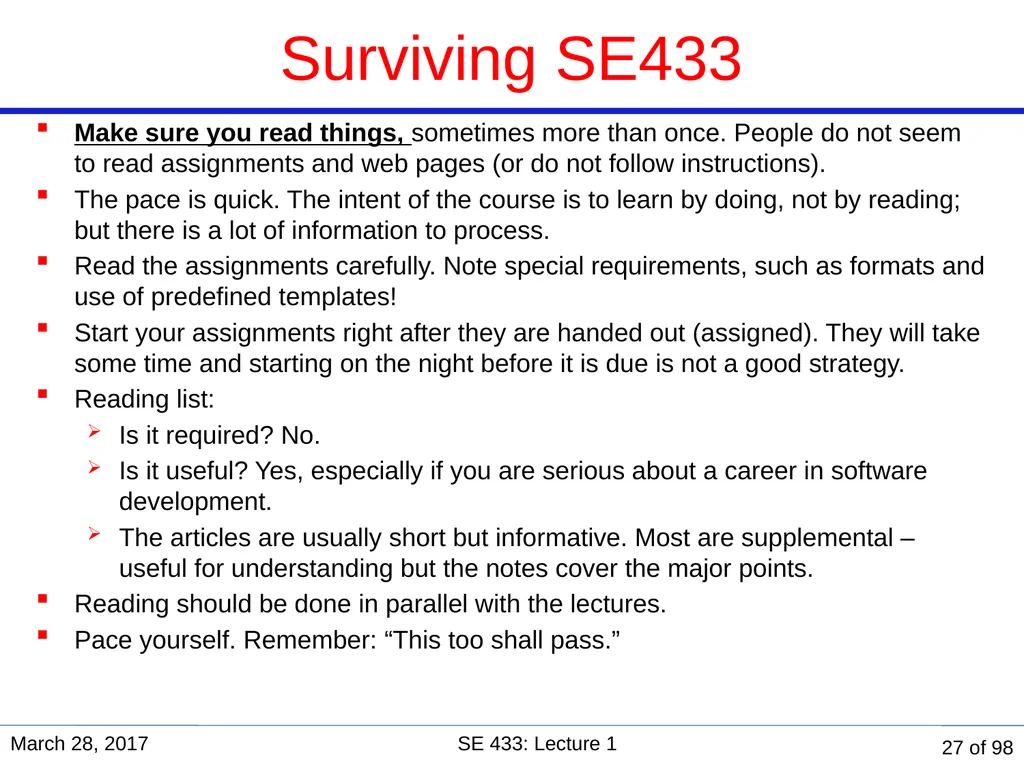 Are you in the right course? SE 433/333 Software - slide 27 of 93