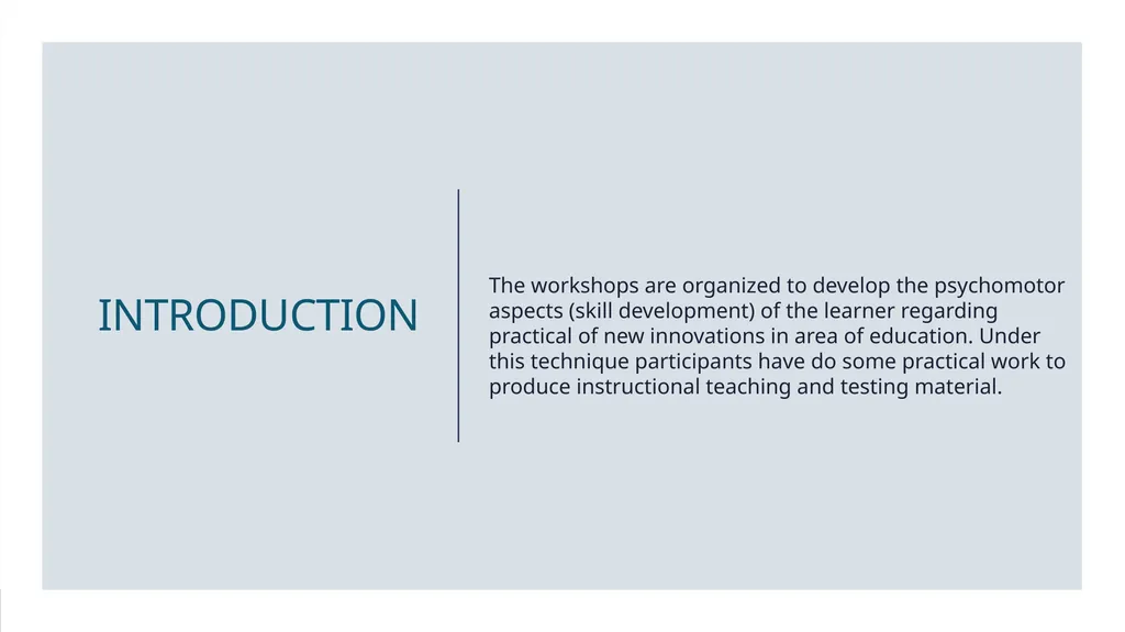 CONTENT INTRODUCTION The workshops are organized - slide 3 of 15