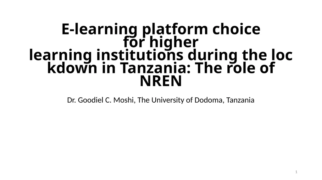 E-learning platform choice for higher learning - slide 1 of 11