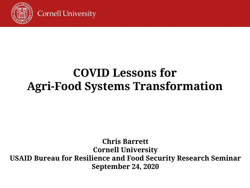 COVID Lessons for Agri-Food Systems Transformation - slide 1 of 18