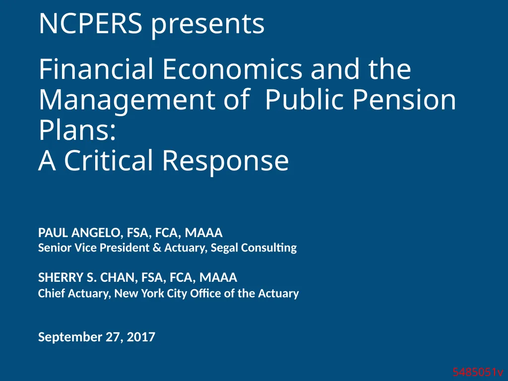 NCPERS presents Financial Economics and the