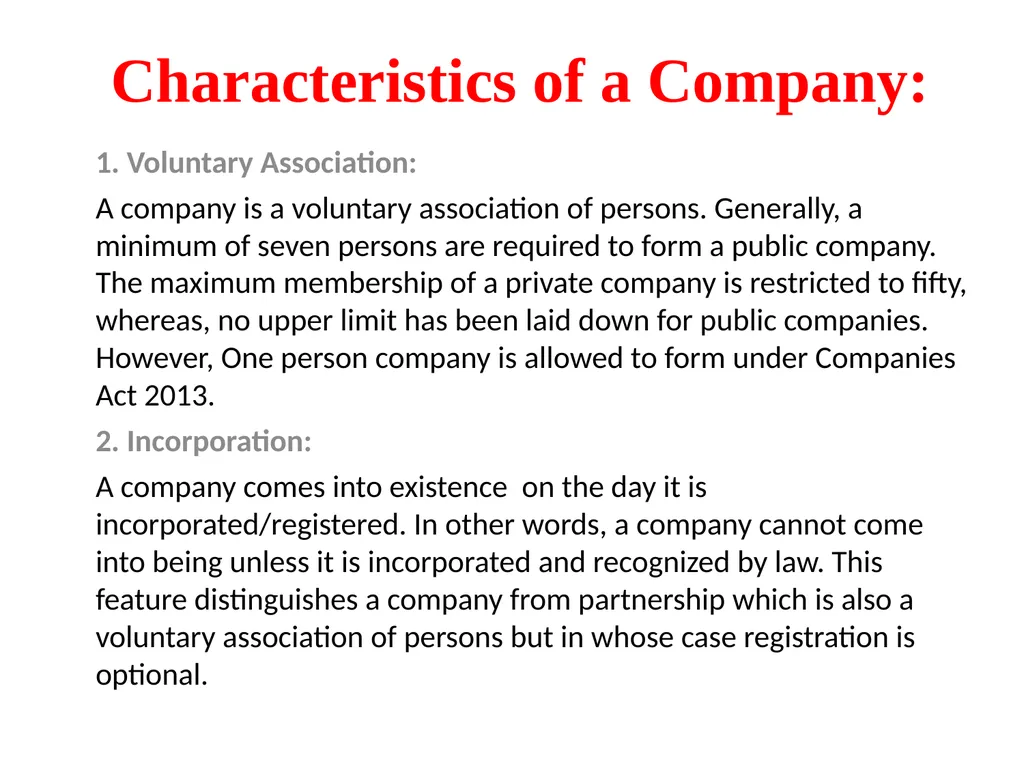 CORPORATE LAW UNIT 1: Characteristics of a Company - slide 5 of 10
