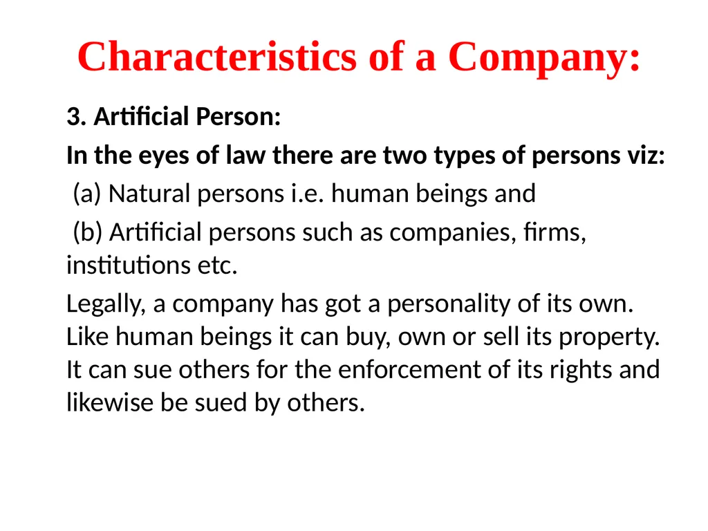 CORPORATE LAW UNIT 1: Characteristics of a Company - slide 6 of 10