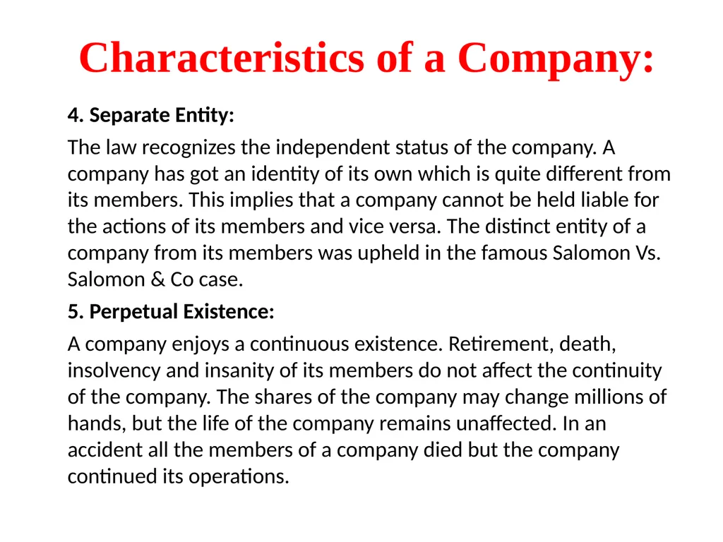CORPORATE LAW UNIT 1: Characteristics of a Company - slide 7 of 10