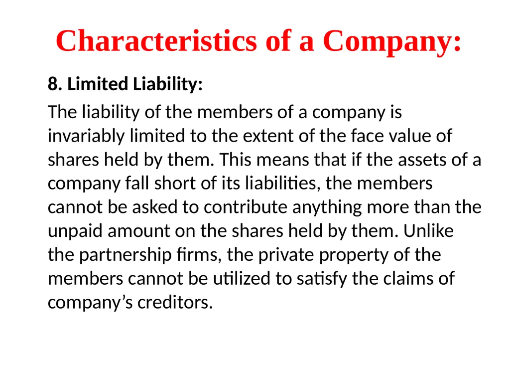 CORPORATE LAW UNIT 1: Characteristics of a Company - slide 9 of 10