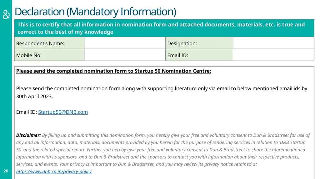 Startup 50: The Trailblazers Nomination Form LEAP - slide 20 of 20