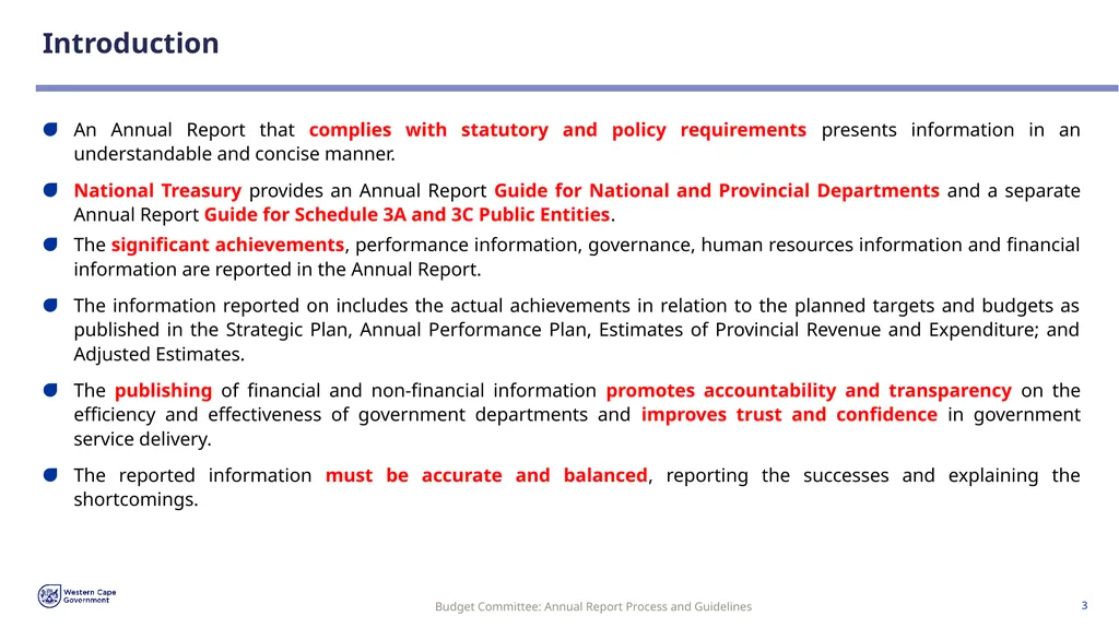 Annual Report Process and Guidelines Budget - slide 3 of 54