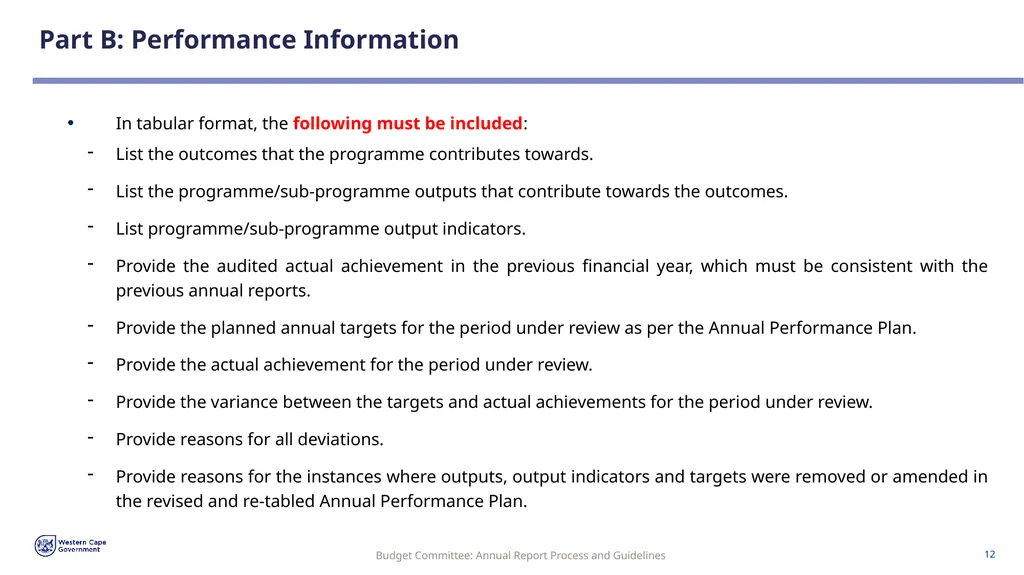 Annual Report Process and Guidelines Budget - slide 12 of 54