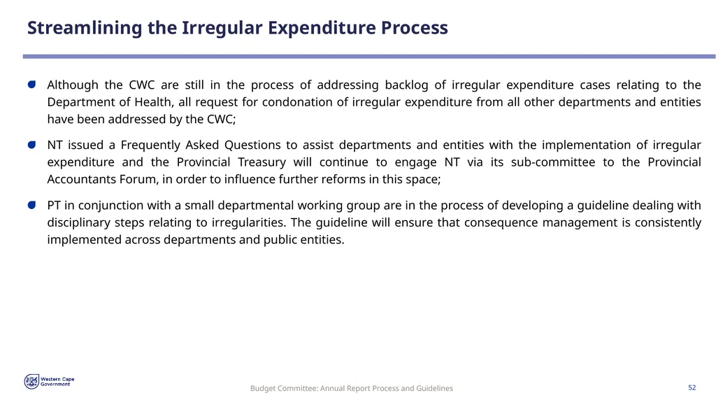 Annual Report Process and Guidelines Budget - slide 52 of 54