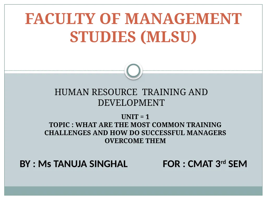 FACULTY OF MANAGEMENT STUDIES (MLSU) BY : Ms - slide 1 of 9