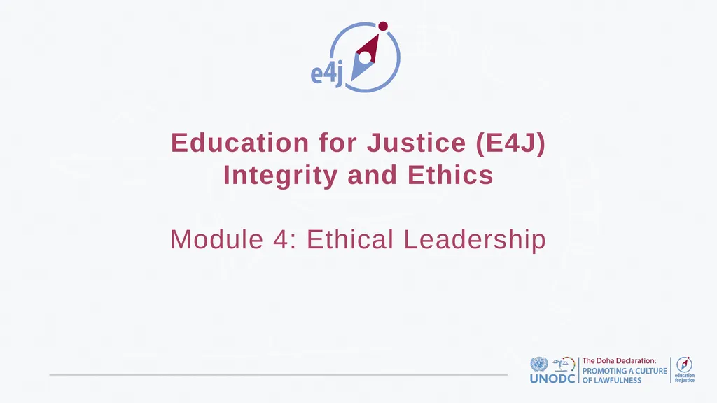 Education for Justice (E4J) Integrity and Ethics - slide 1 of 13