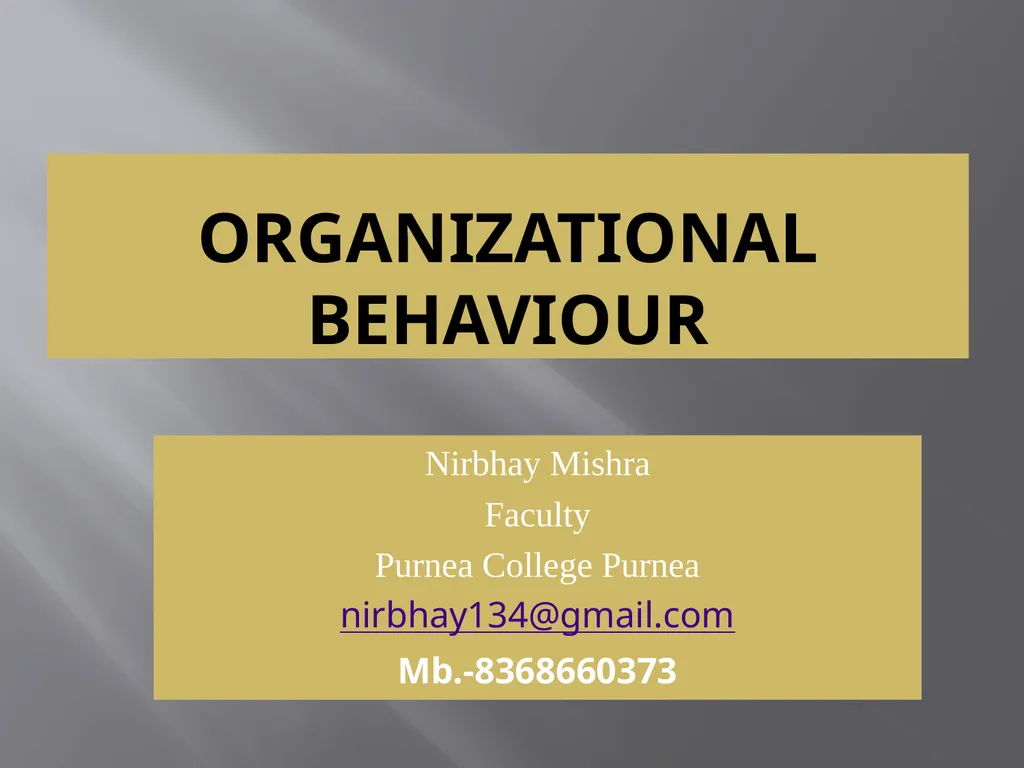 Organizational Behaviour Nirbhay Mishra Faculty