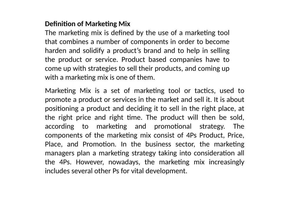 Marketing Mix Definition of Marketing Mix The - slide 2 of 5