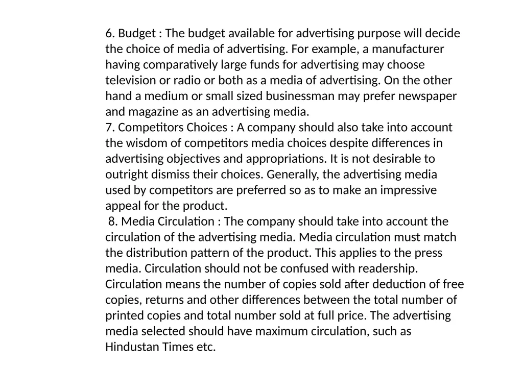 Advertising Media, Factors considered for - slide 5 of 14