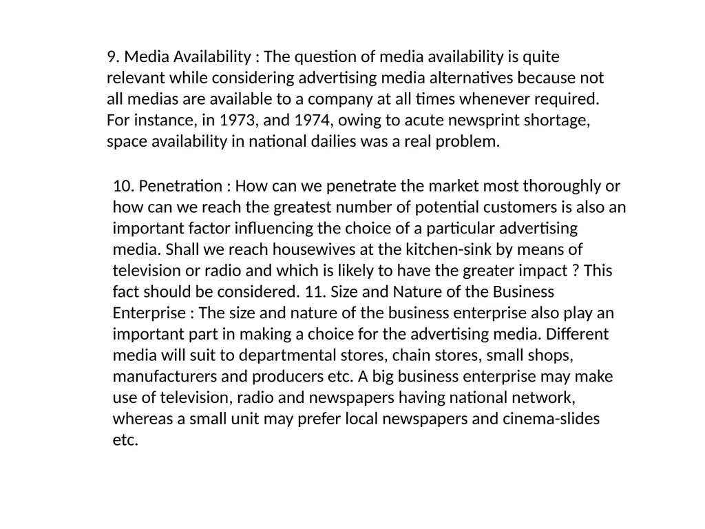 Advertising Media, Factors considered for - slide 6 of 14