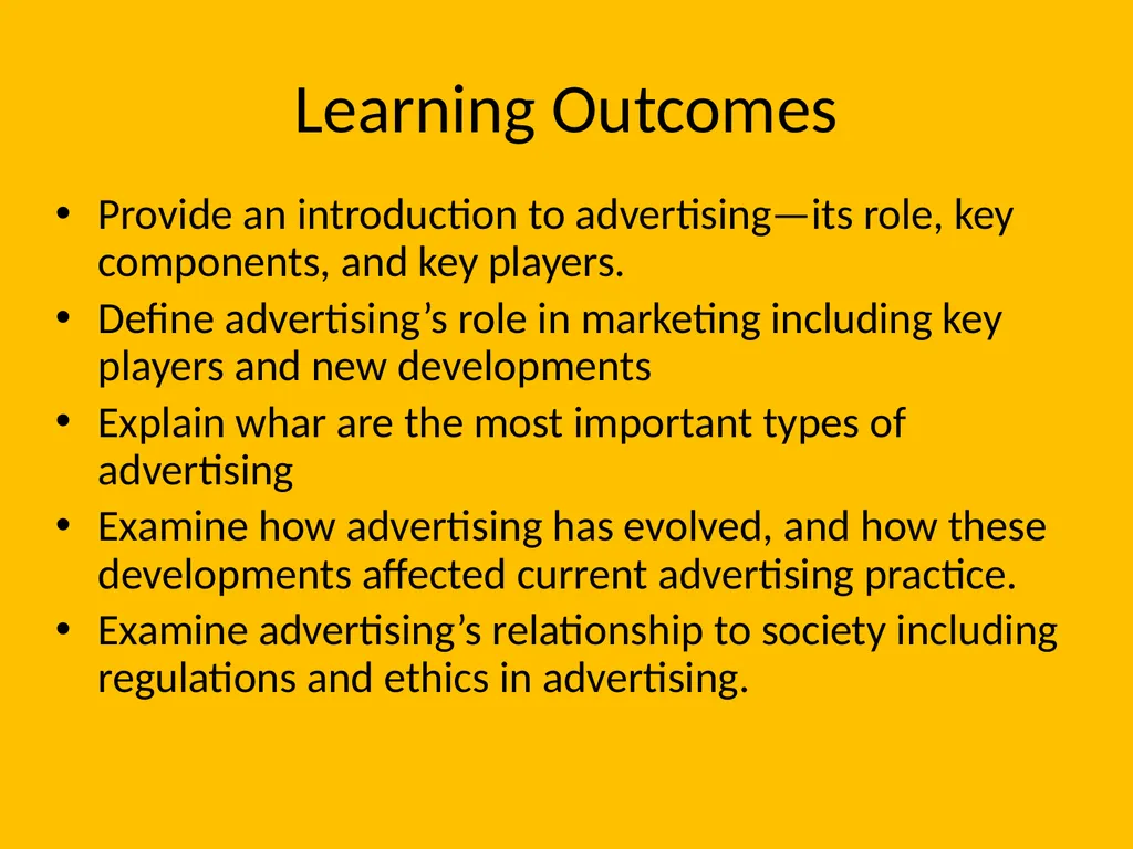 Advertising Principles Learning Outcomes Provide - slide 2 of 27