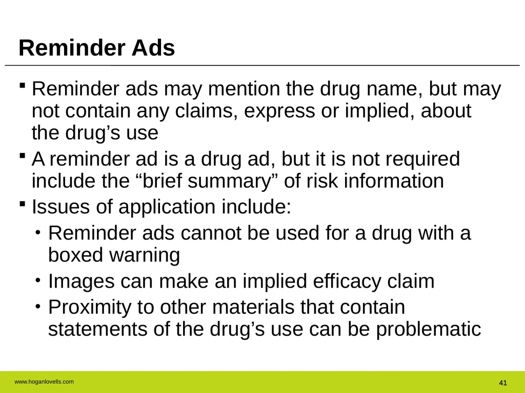 Drug Advertising & Promotion: A Practical Guide to - slide 41 of 47