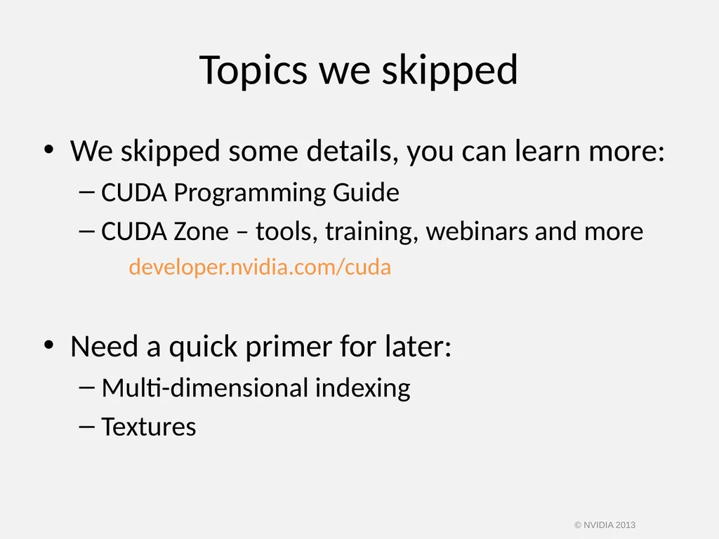 CUDA C/C++ BASICS NVIDIA Corporation © NVIDIA 2013 - slide 67 of 67