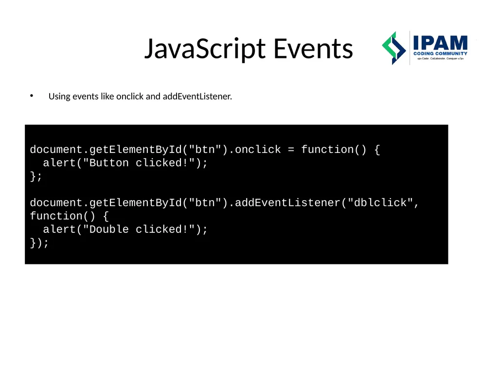 Web Prog. Snippets IPAM Coding Community – Learn – - slide 15 of 22