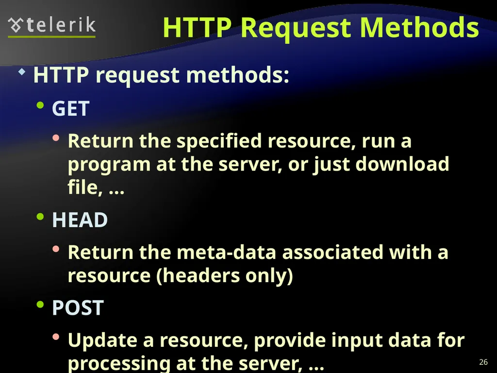 Web Technologies Basics WWW, HTTP, GET, POST, - slide 26 of 35