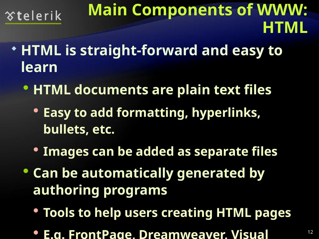 Web Technologies Basics WWW, HTTP, GET, POST, - slide 12 of 35