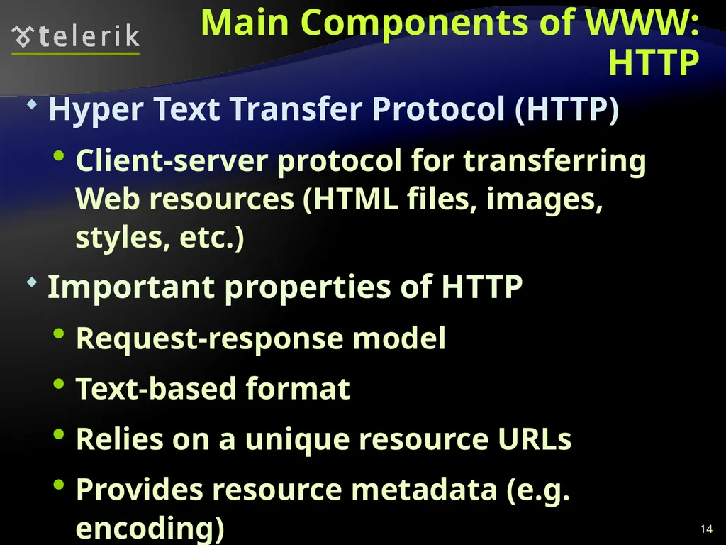 Web Technologies Basics WWW, HTTP, GET, POST, - slide 14 of 35