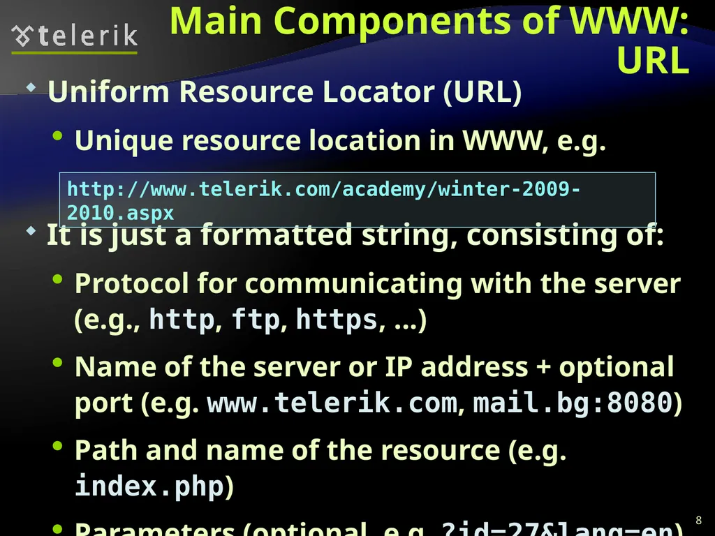 Web Technologies Basics WWW, HTTP, GET, POST, - slide 8 of 35