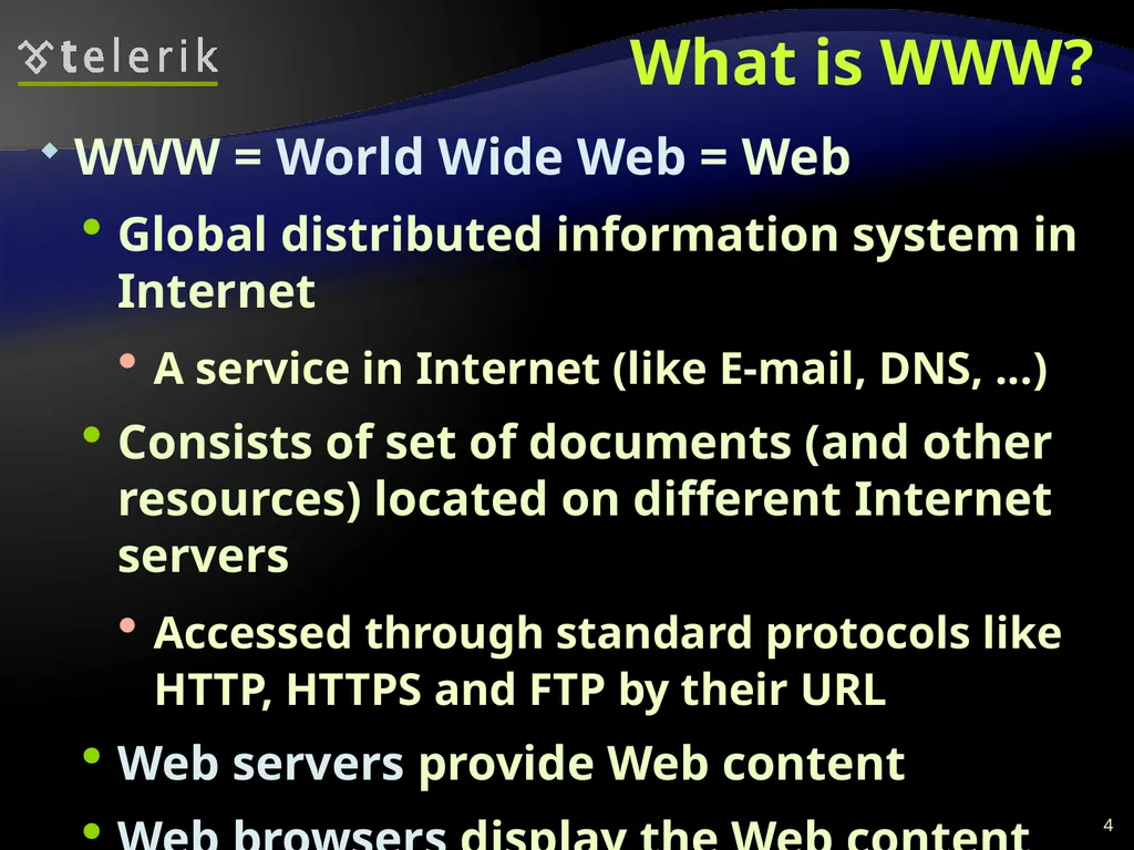 Web Technologies Basics WWW, HTTP, GET, POST, - slide 4 of 35