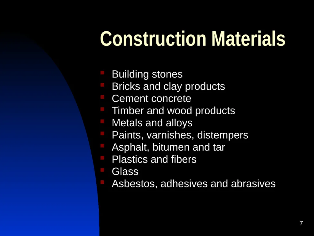 Civil Engineering Materials 3rd Semester 2010 ( 20 - slide 7 of 20