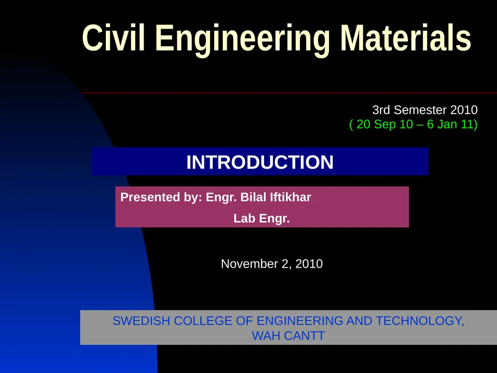 Civil Engineering Materials 3rd Semester 2010 ( 20