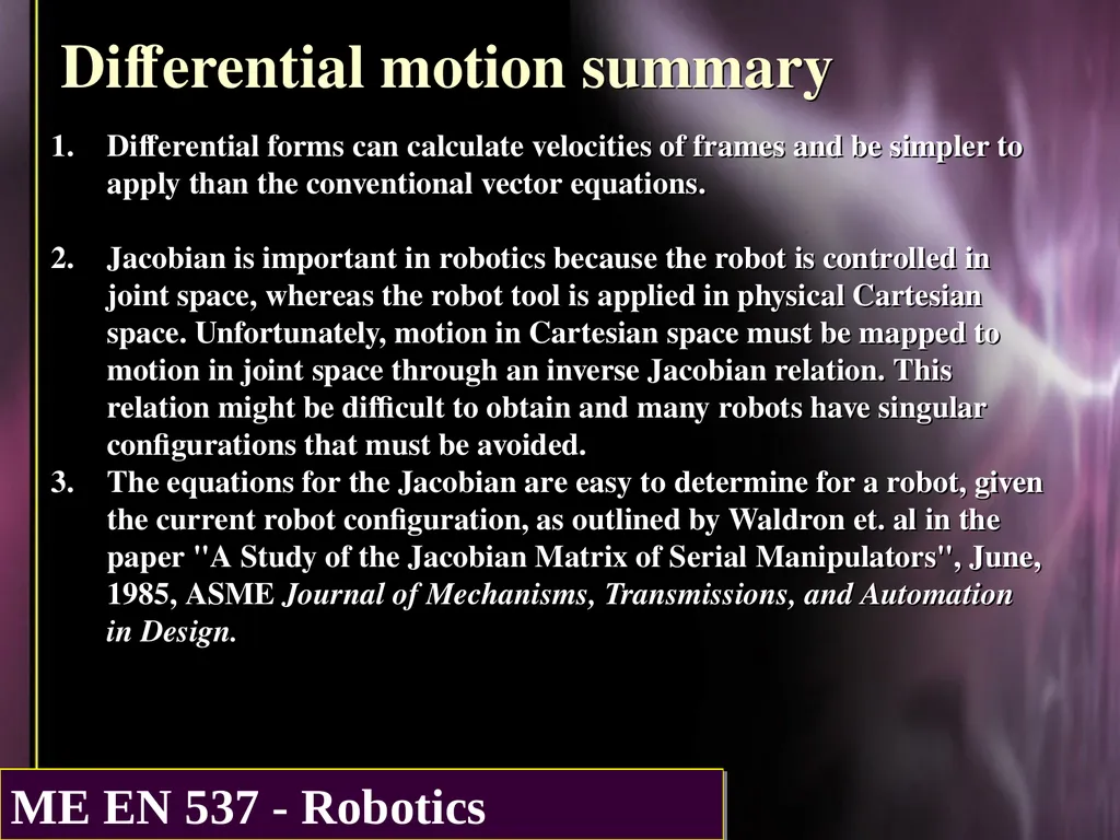 DIFFERENTIAL KINEMATICS Purpose: The purpose of - slide 27 of 37