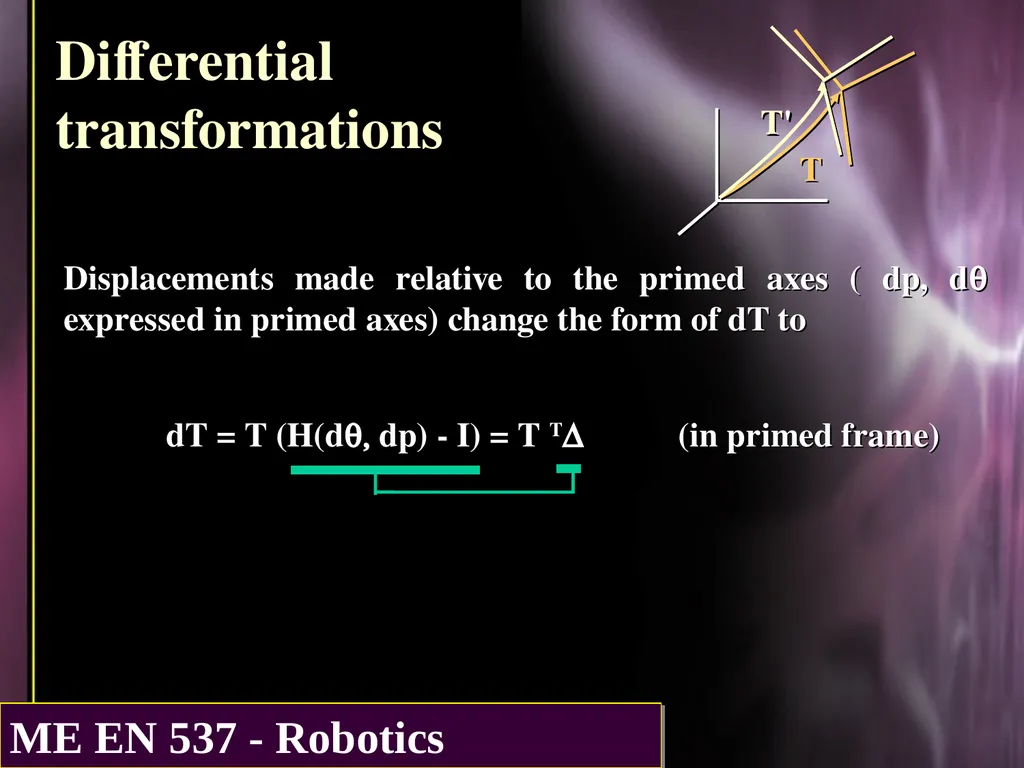 DIFFERENTIAL KINEMATICS Purpose: The purpose of - slide 4 of 37