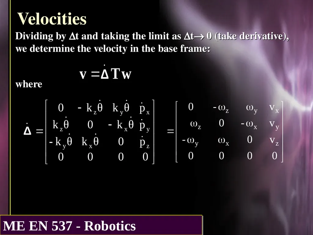 DIFFERENTIAL KINEMATICS Purpose: The purpose of - slide 11 of 37