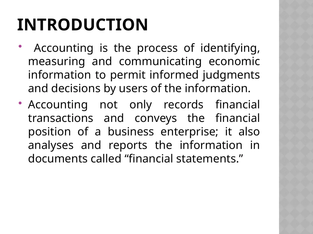 Basic concept of accounting Introduction - slide 2 of 17