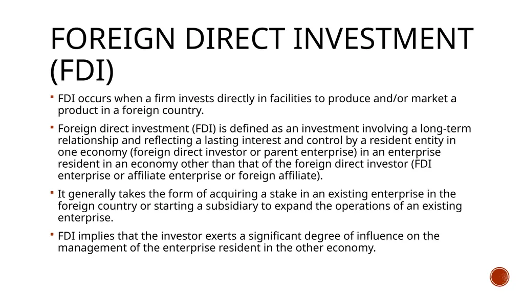 Foreign investment-types and flows Types of - slide 3 of 14