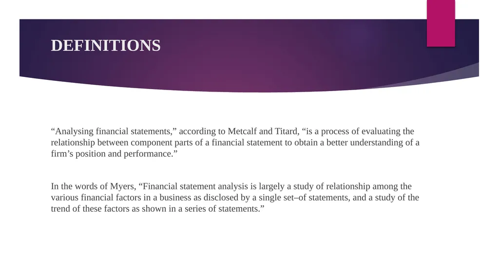 FINANCIAL STATEMENTS ANALYSIS CHAPTER OBJECTIVES - slide 4 of 23