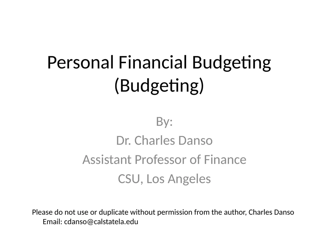 Personal Financial Budgeting (Budgeting) By: Dr. - slide 1 of 20