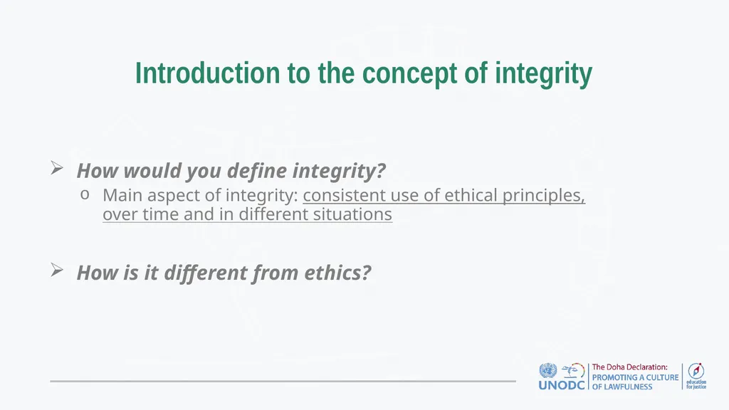 Education for Justice (E4J) Integrity and Ethics - slide 6 of 13