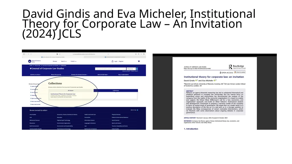 Institutional Theory for Corporate Law – An - slide 4 of 11