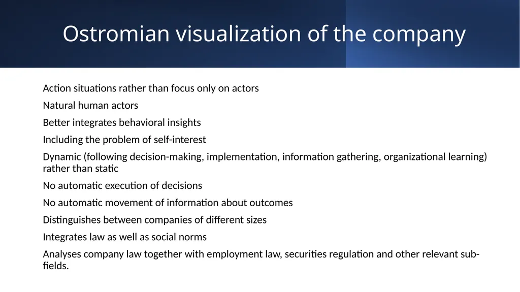Institutional Theory for Corporate Law – An - slide 10 of 11