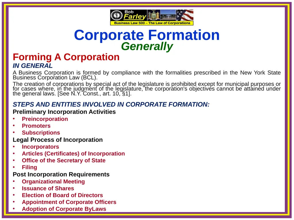 Slide Set Three A: Preincorporation Last Time We - slide 12 of 21