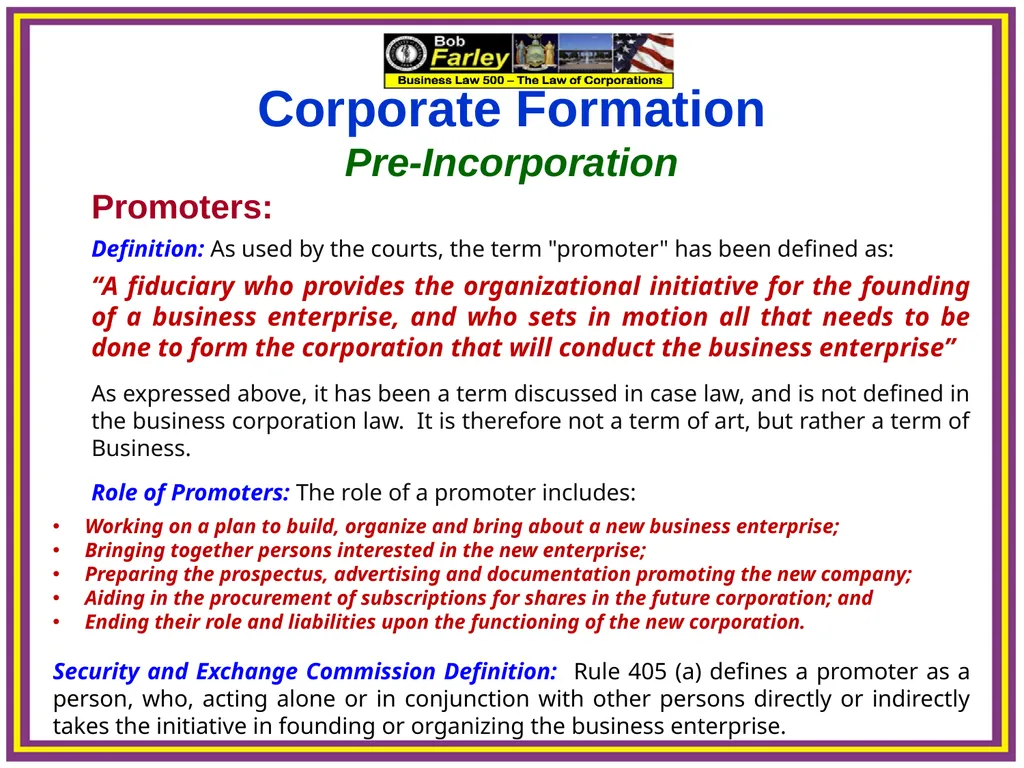Slide Set Three A: Preincorporation Last Time We - slide 14 of 21