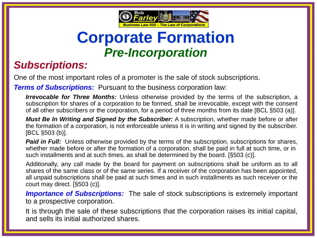 Slide Set Three A: Preincorporation Last Time We - slide 20 of 21
